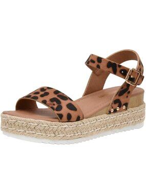 Women's Leopard Platform Sandals with Adjustable Ankle Strap and Memory Foam